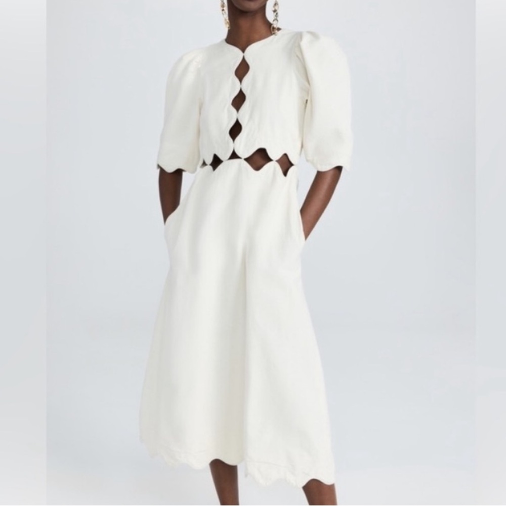 Sea Ivory Scalloped Midi Dress Liana